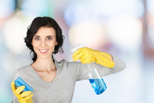 Cleaner treating stained carpet areas during a Maidavale service visit